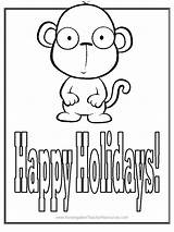 Coloring Happy Holidays Pages Monkey Worksheets Sheet Comments Card Cards sketch template