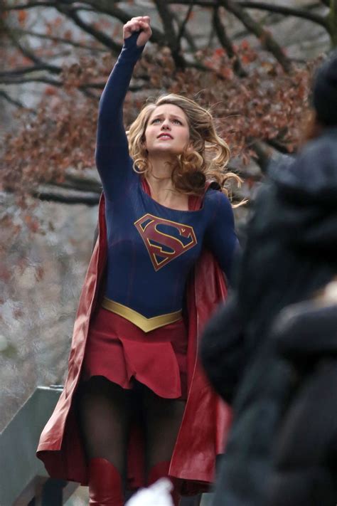 Melissa Benoist Filming A Scene For Supergirl In