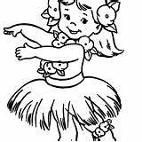 Coloring Pages Girl Hula Hawaiian Chubby Performing Dance Little sketch template