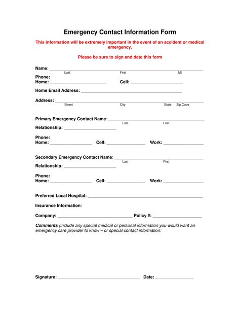 employee emergency information form templates master template