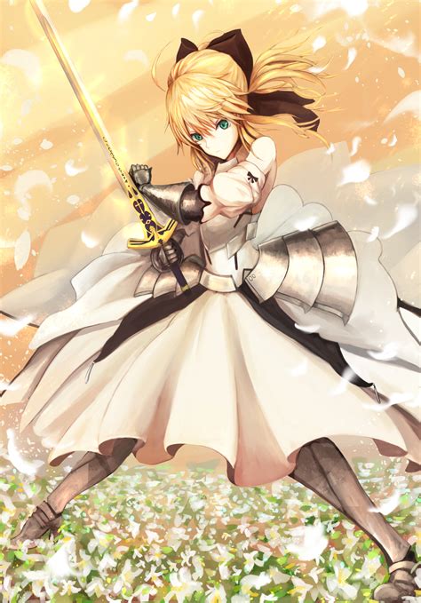 short hair blonde green eyes anime anime girls fate grand order saber sword