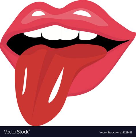 lips with tongue icon flat style red open mouth vector image