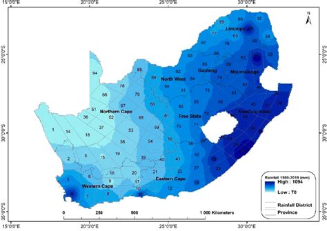 map  rainfall districts  south africa sawb   provincial  scientific