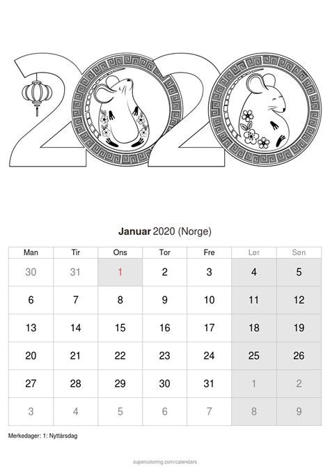 kalender januar  norge