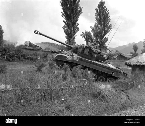 Us Marine Corps Pershing Tank Village Korea Korean War Hi Res Stock