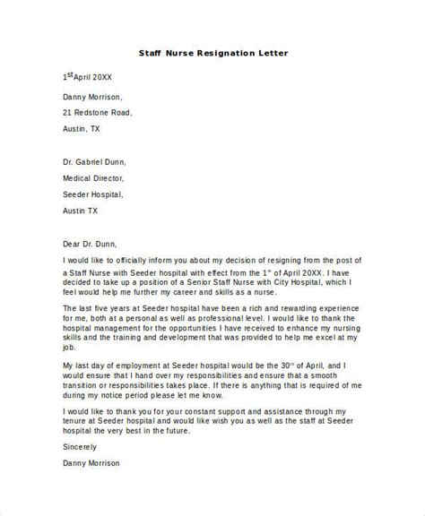 letter  resignation template nursing