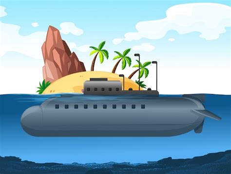 vector submarine   island