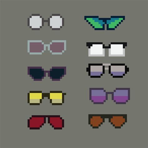 Pixel Art 8 Bit Sunglasses Collections Vector With Solid Color