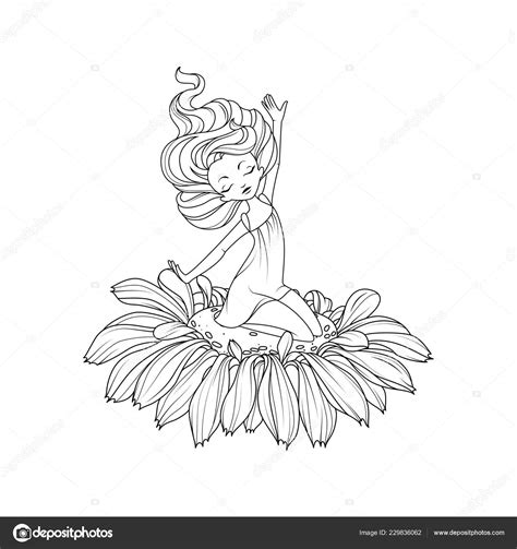 coloring book thumbelina faity tale character sitting flower stock vector image  cblackspring