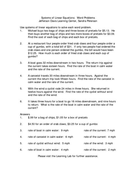 linear function word problems worksheet  answers worksheet