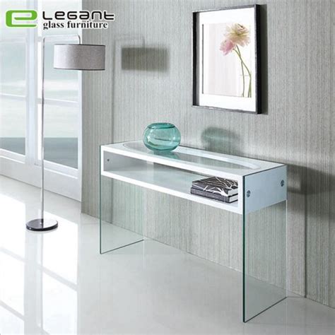 China Curved Glass Console Table With High Gloss White Mdf