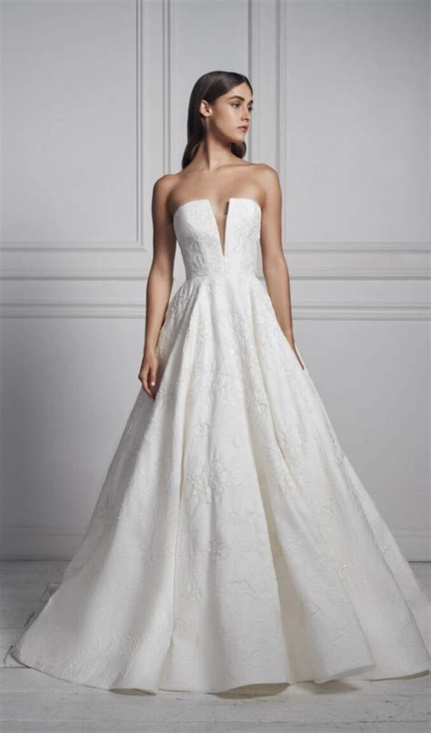 strapless v neck ball gown floral beaded wedding dress kleinfeld bridal