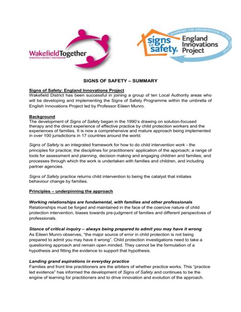 signs  safety briefing document