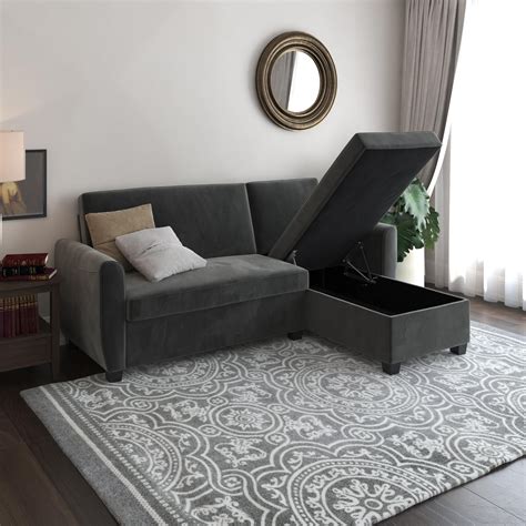 dhp noah sectional sofa bed  storage twin bed frame gray velvet walmartcom walmartcom
