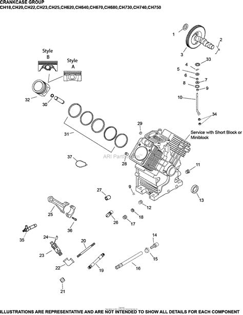 kohler ch  exmark  hp  kw parts diagram  crankcase group    ch