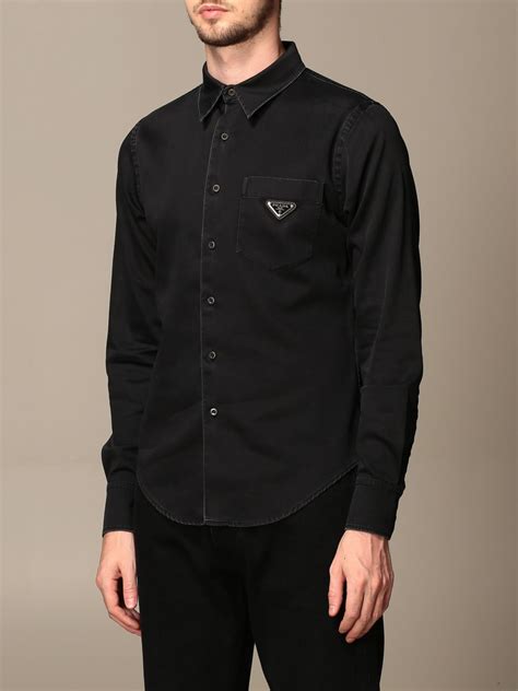 prada shirt  triangular logo shirt prada men black shirt prada