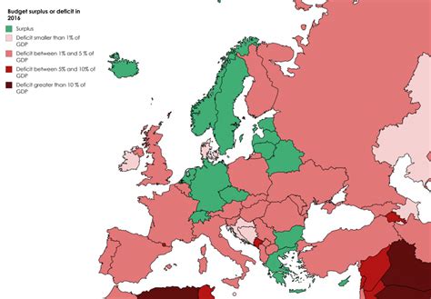 budget surplus or deficit in european countries 2016 vivid maps