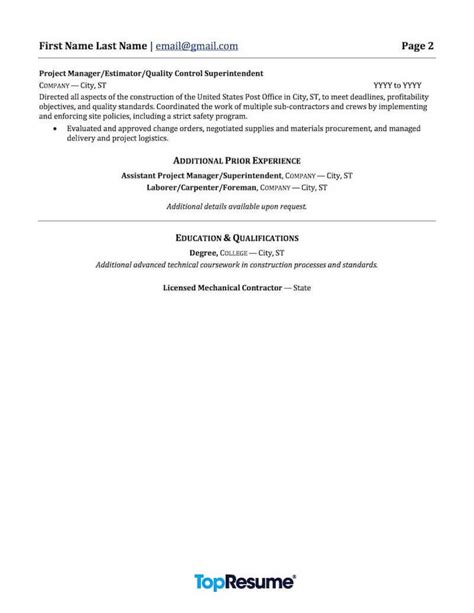 contractor  construction resume samples professional resume