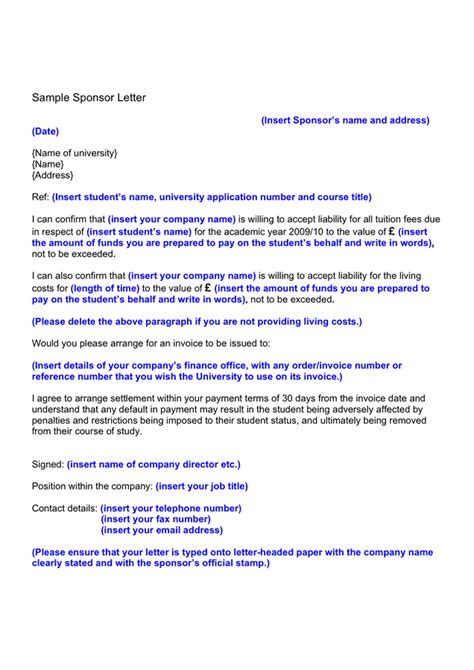 sample sponsorship letter   documents   word  excel