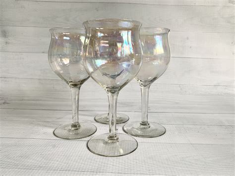Iridescent Crystal Wine Glasses Set Of 4 Crystal Goblets Etsy