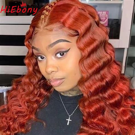 Glueless Human Hair Lace Front Wig Ginger Orange Deep Wave Preplucked