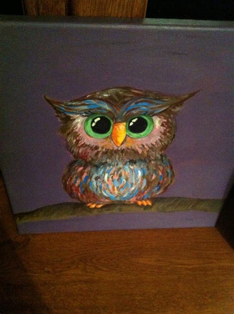 cute green eyed owl painting original acrylic  annasartboutique