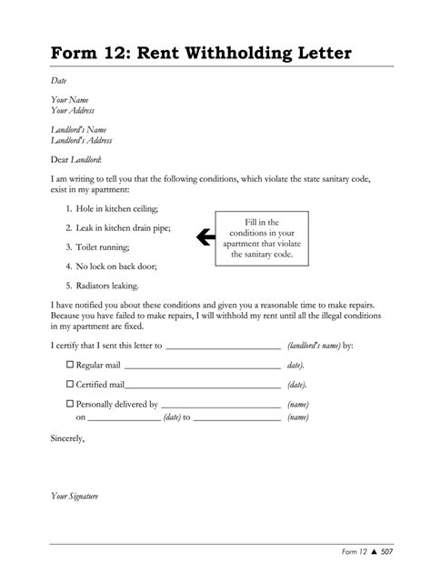 rent withholding letter fill  printable fillable blank