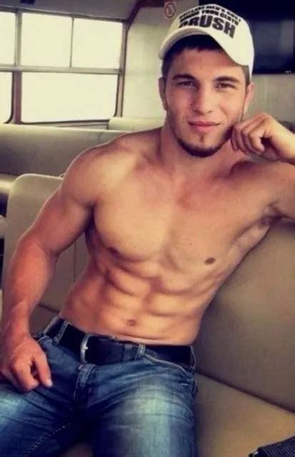 Shirtless Male Muscular Fitness Jock Hunk Beefcake In Jeans Guy Photo