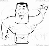 Strong Man Lifeguard Cartoon Waving Coloring Clipart Vector Outlined Thoman Cory Royalty sketch template