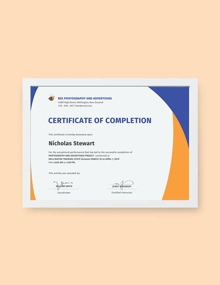 completion certificate examples templates  word pages publisher ai psd indesign