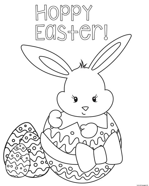 happy easter egg rabbit coloring page printable