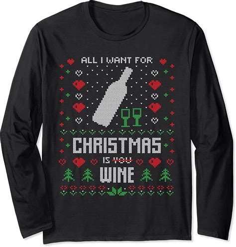 Womens Xlarge Christmas Wine Design Long Sleeve T Shirt