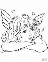 Coloring Angel Pages Pensive Printable sketch template