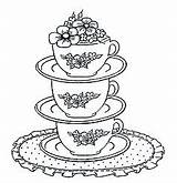 Tea Coloring Cups Pages Stacked Template Embroidery Patterns Books sketch template