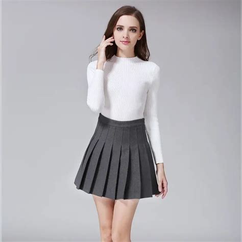 2017 autumn and winter women black pleated skirt high waist mini skirt