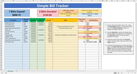 excel bill tracker template business