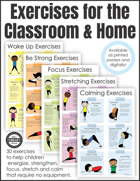 exercise posters  kids printed  digital version  therapy source