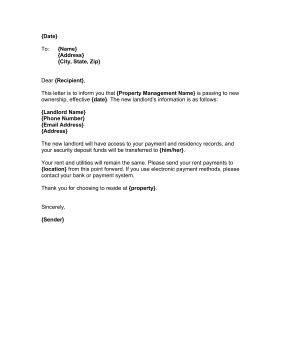 landlords  notify  tenant       property manager
