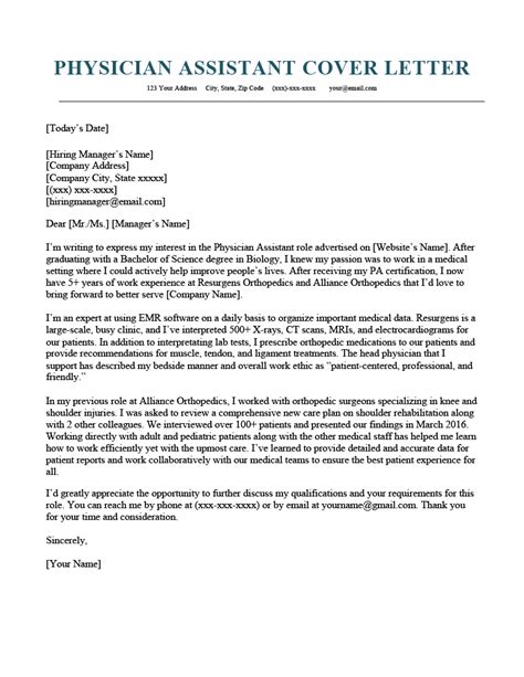 cover letter physician assistant top  physician assistant cover