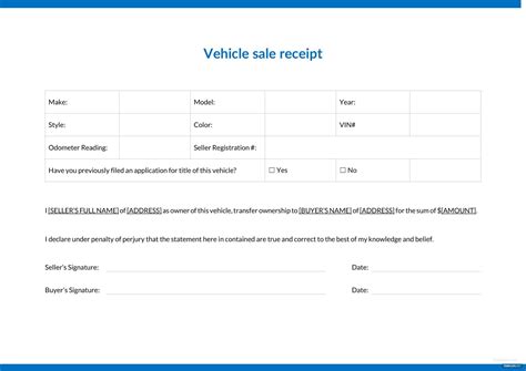 vehicle sale receipt template australia printable  receipt