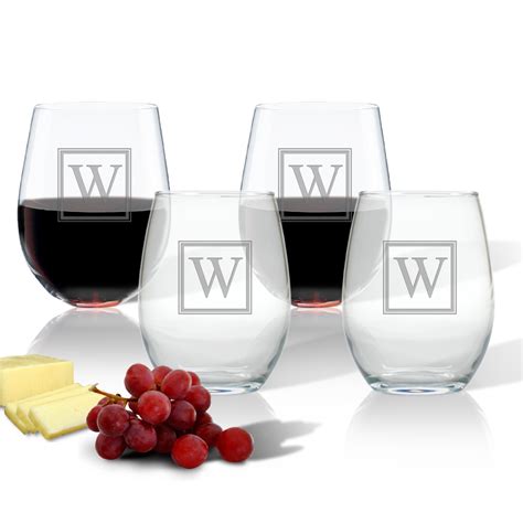 monogram stemless wine glasses set of 4 classic prep