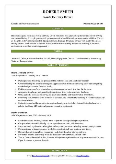 delivery driver resume samples qwikresume