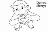 Curious George Coloring Pages Heart Printable Color Kids sketch template