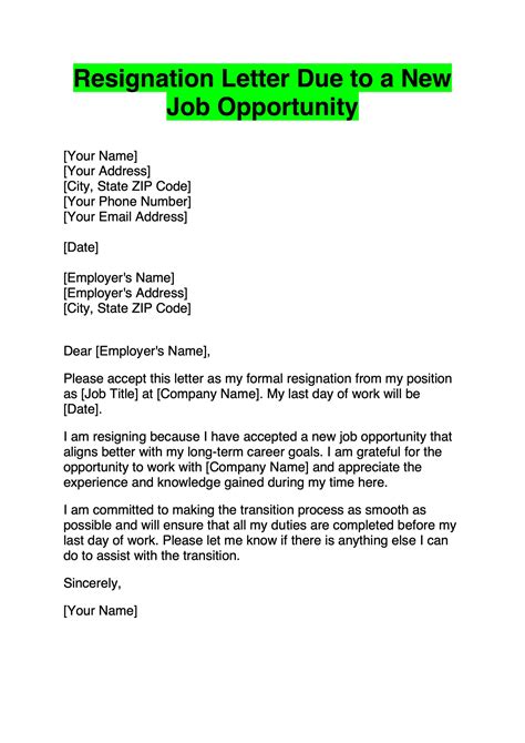 resignation letter format   opportunity