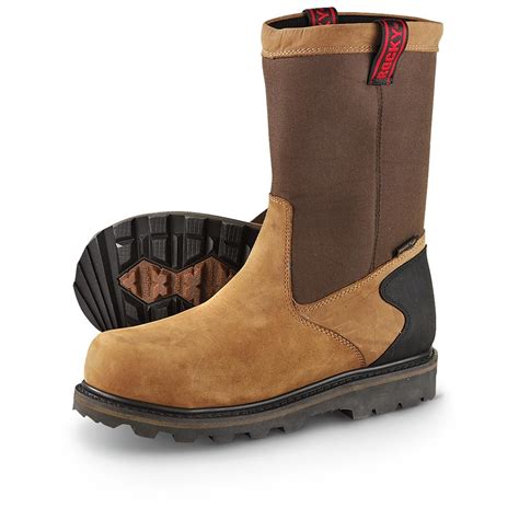 mens rocky  core waterproof steel toe wellington work boots brown  work boots