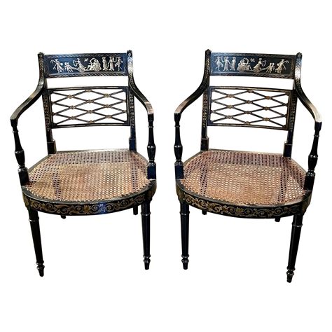 pair  vintage english regency chairs  neo classical design