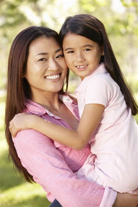 Portrait Asian Mother And Daughter Outdoors Stock Image Image Of