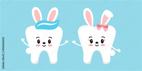 Easter Bunny Rabbit Teeth Dental Icon Set Isolated Dentist Easter Cute