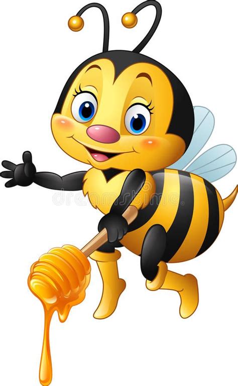A Cartoon Bee Flying With A Honey Dripping From Its Belly And Holding
