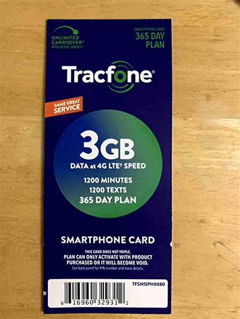 Tracfone Prepaid Wireless Smartphone 1 Year 365 Days Sim Card With